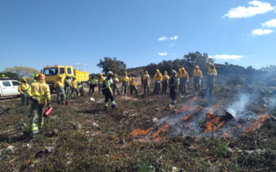 Los alumnos y alumnas visitan el monte de utilidad pública de viso del marqués en una jornada de fuego prescrito del plan anual de quemas de INFOCAM